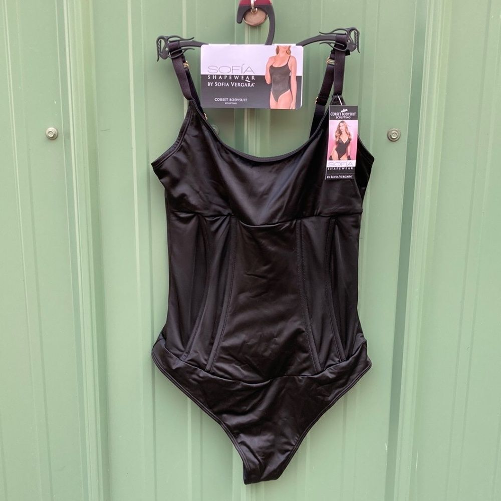 Women's Black Satin Sculpting Shapewear Corset Bodysuit Size S